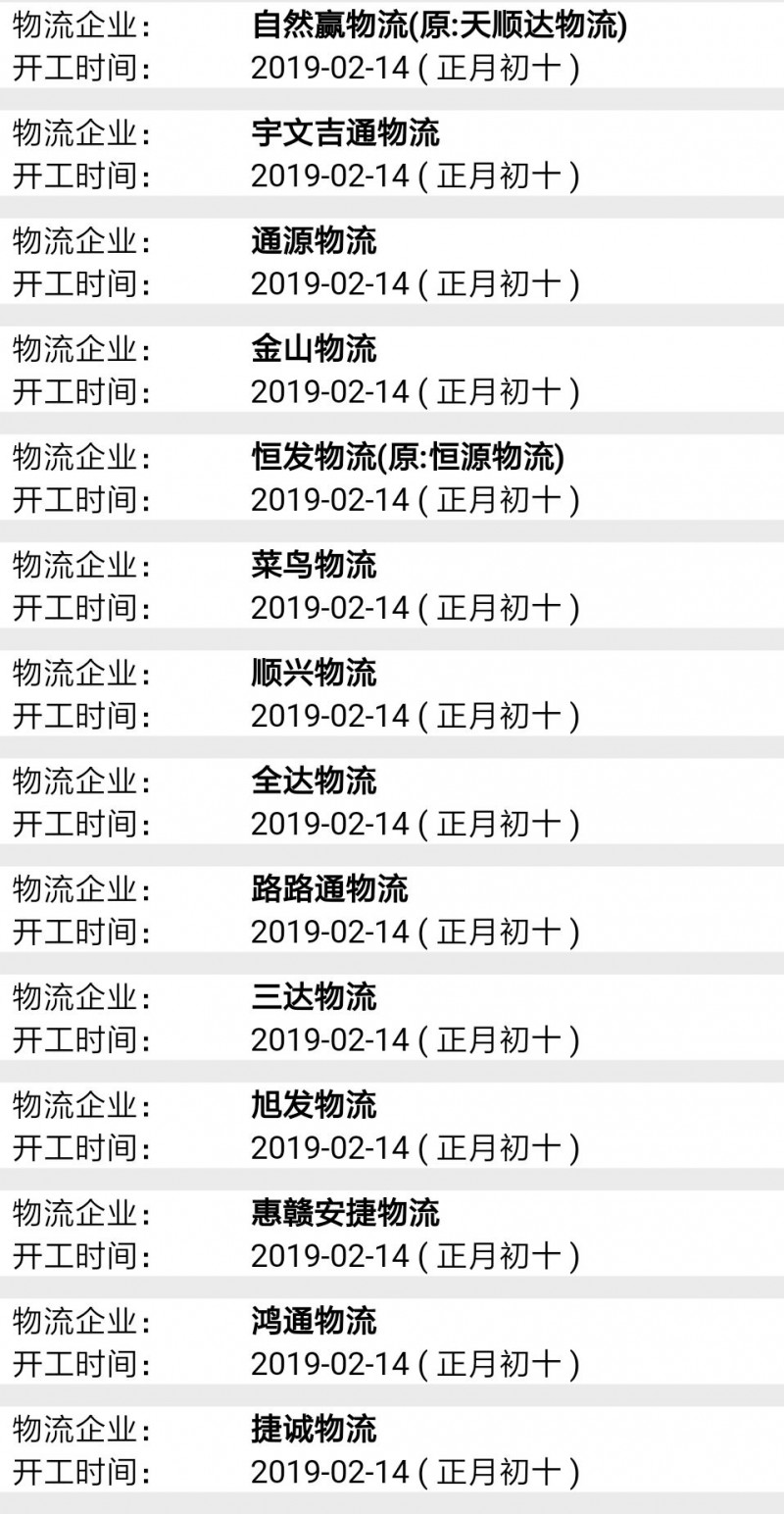 南康物流2019春节后开工时间表4