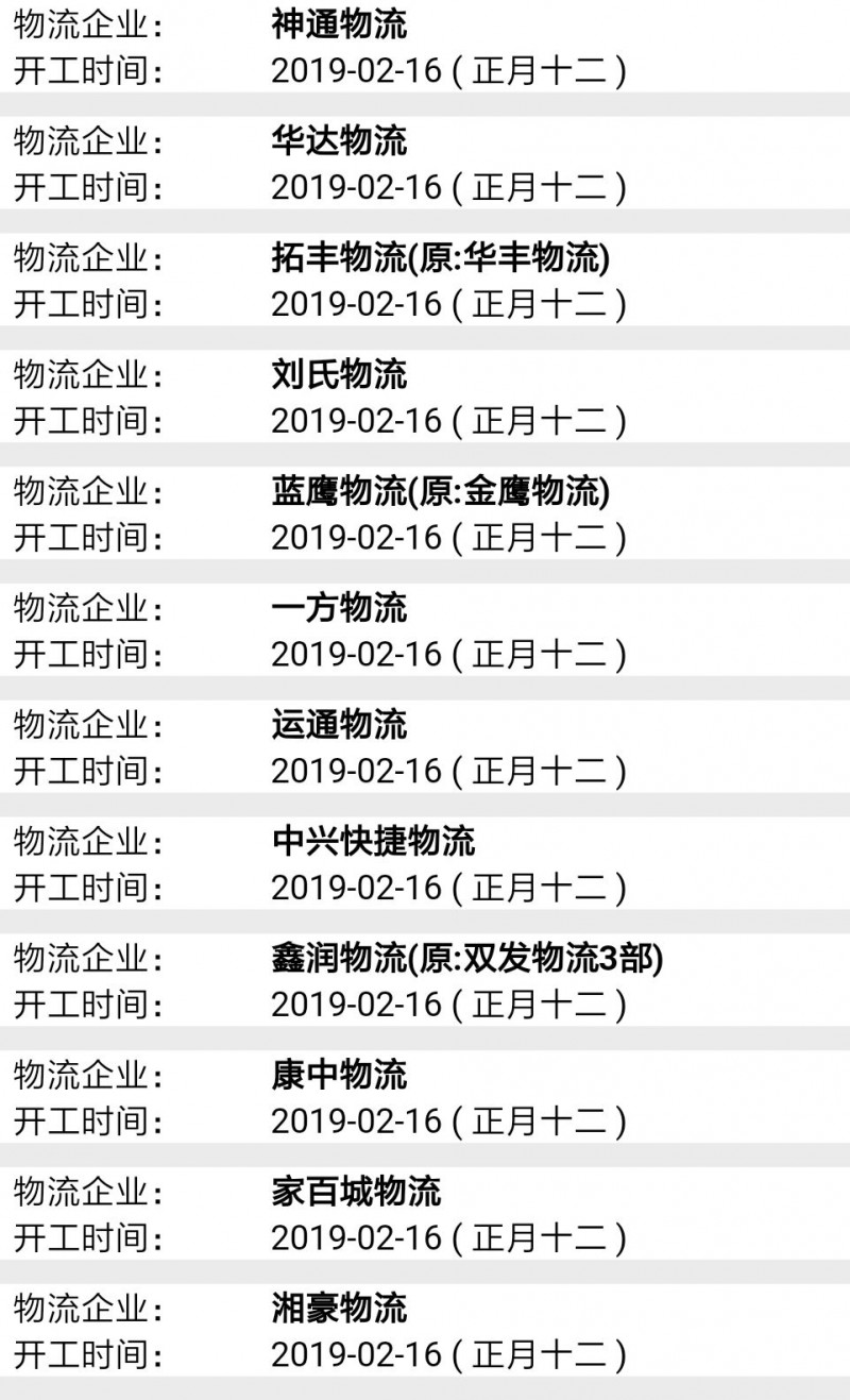 南康物流2019春节后开工时间表13